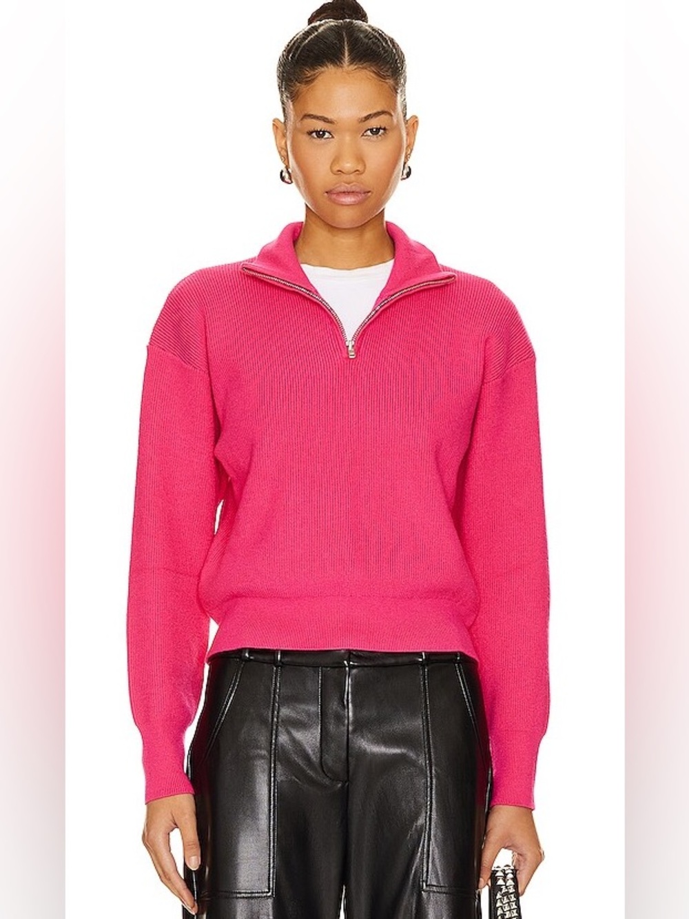 NEW $128 Women's sz Small S Hot Pink Ribbed Zip Up Sweater Fuschia Revolve